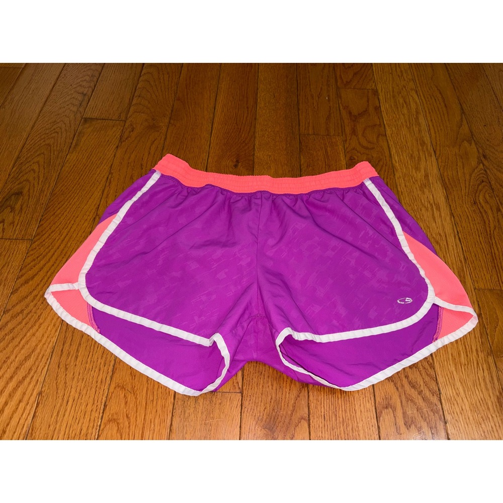 C9 Champion Duo Dry Purple Neon Coral Running Shorts Womens Large Athletic 3"
